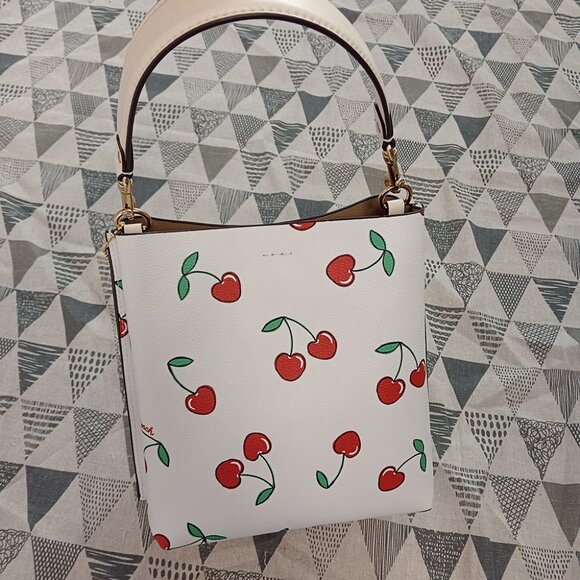 Coach Heart Cherry Print Morgan Top Handle Saddle Bag - Picture 2 of 6